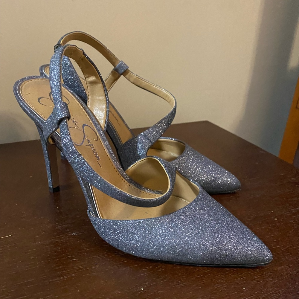 Jessica Simpson gray sparkle pumps.